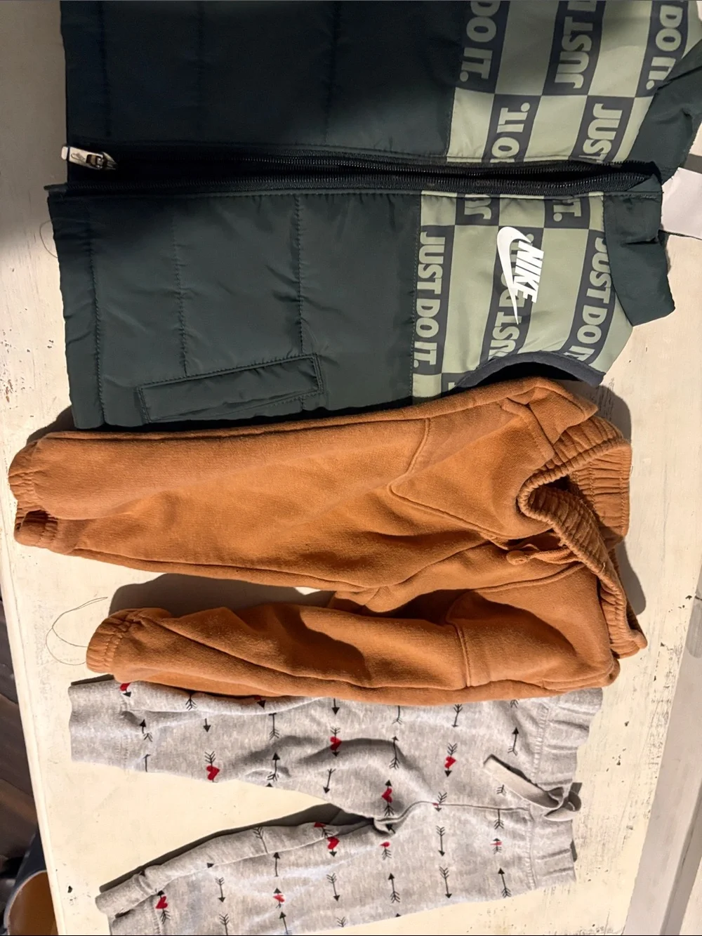 Bundle! 2 Pants & Nike Green Puffer Vest with 'Just Do It' Checker Print
